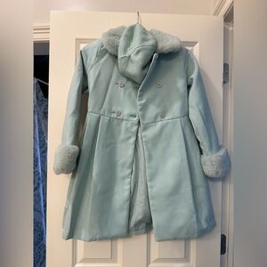 Janie and Jack Sky Blue Pea Coat with Faux Fur Accents & Beret